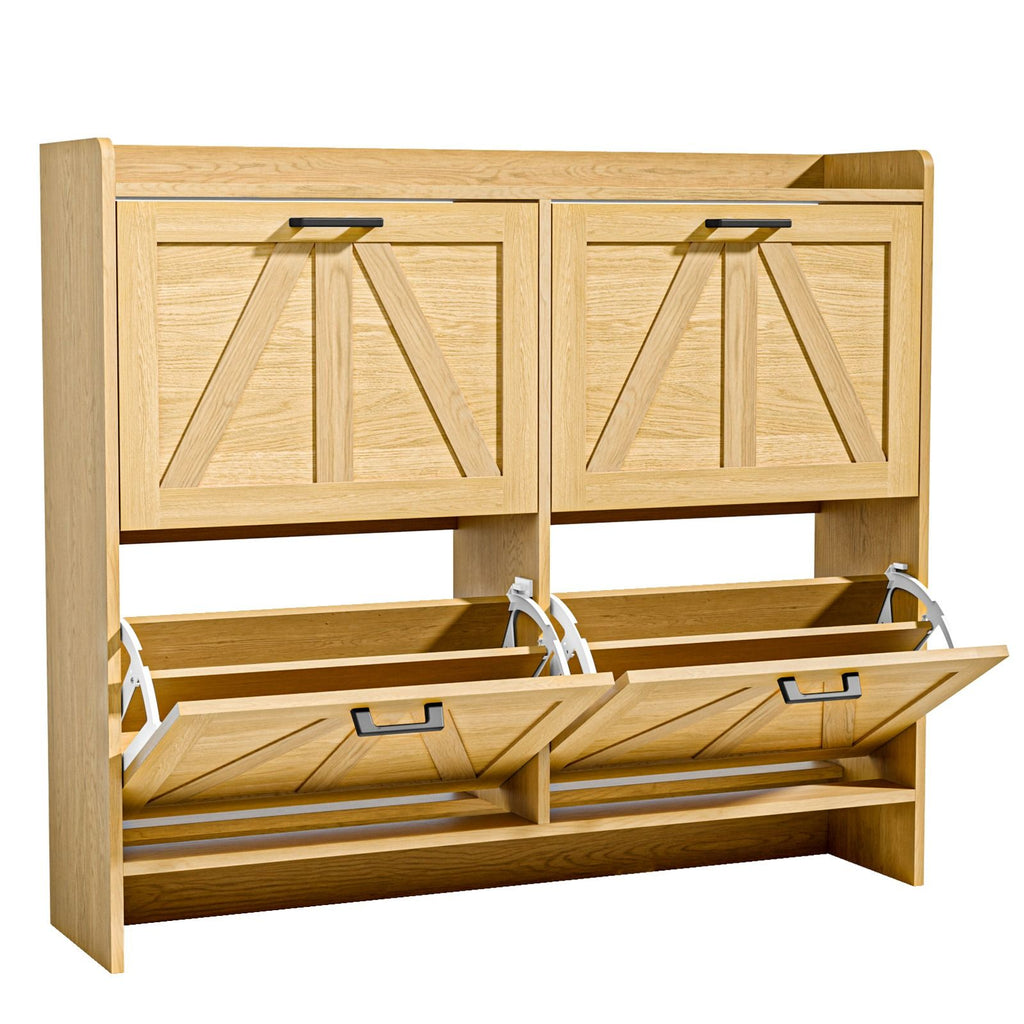 Elegant 4 Flip Drawer Shoe Cabinet – Holds 32 Pairs, Vintage Brown with Top Shelf