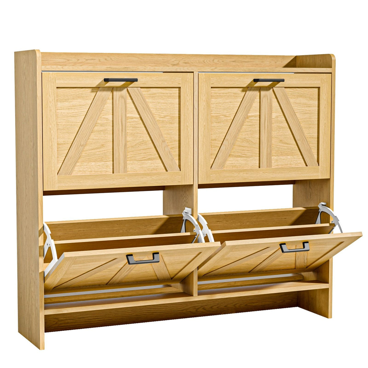 Elegant 4 Flip Drawer Shoe Cabinet – Holds 32 Pairs, Vintage Brown with Top Shelf