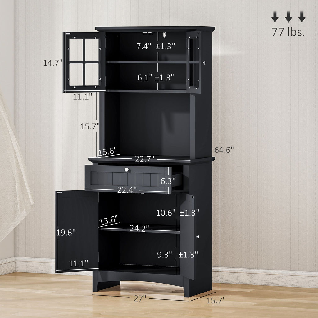 Elegant Black Buffet with Kitchen Pantry Storage Cabinet Framed Glass Door Drawer