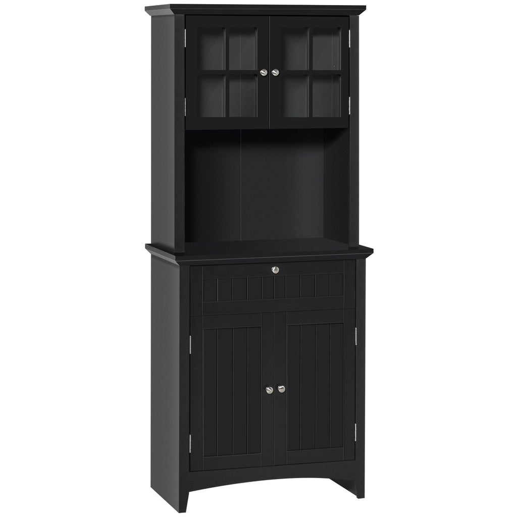 Elegant Black Buffet with Kitchen Pantry Storage Cabinet Framed Glass Door Drawer