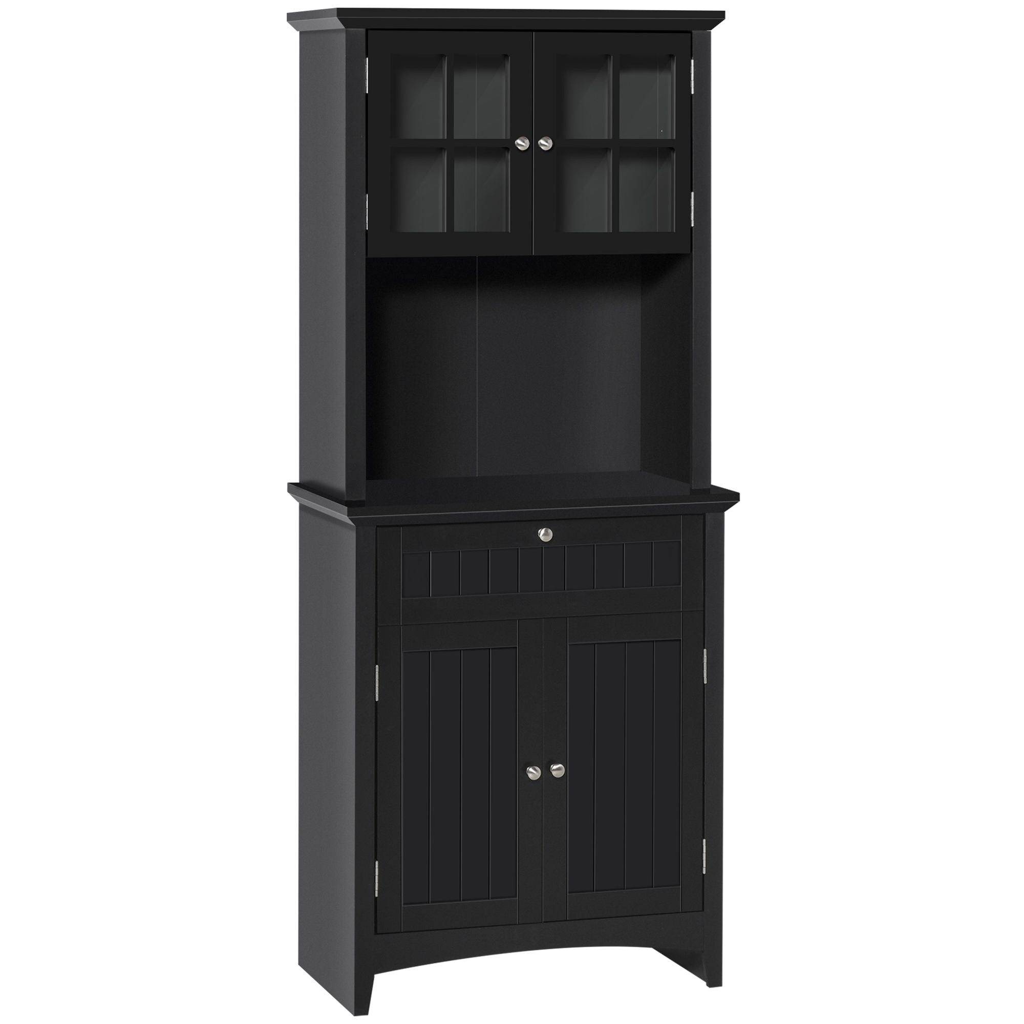 Elegant Black Buffet with Kitchen Pantry Storage Cabinet Framed Glass Door Drawer
