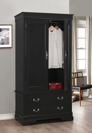 Traditional Black Armoire with Intricate Detailing