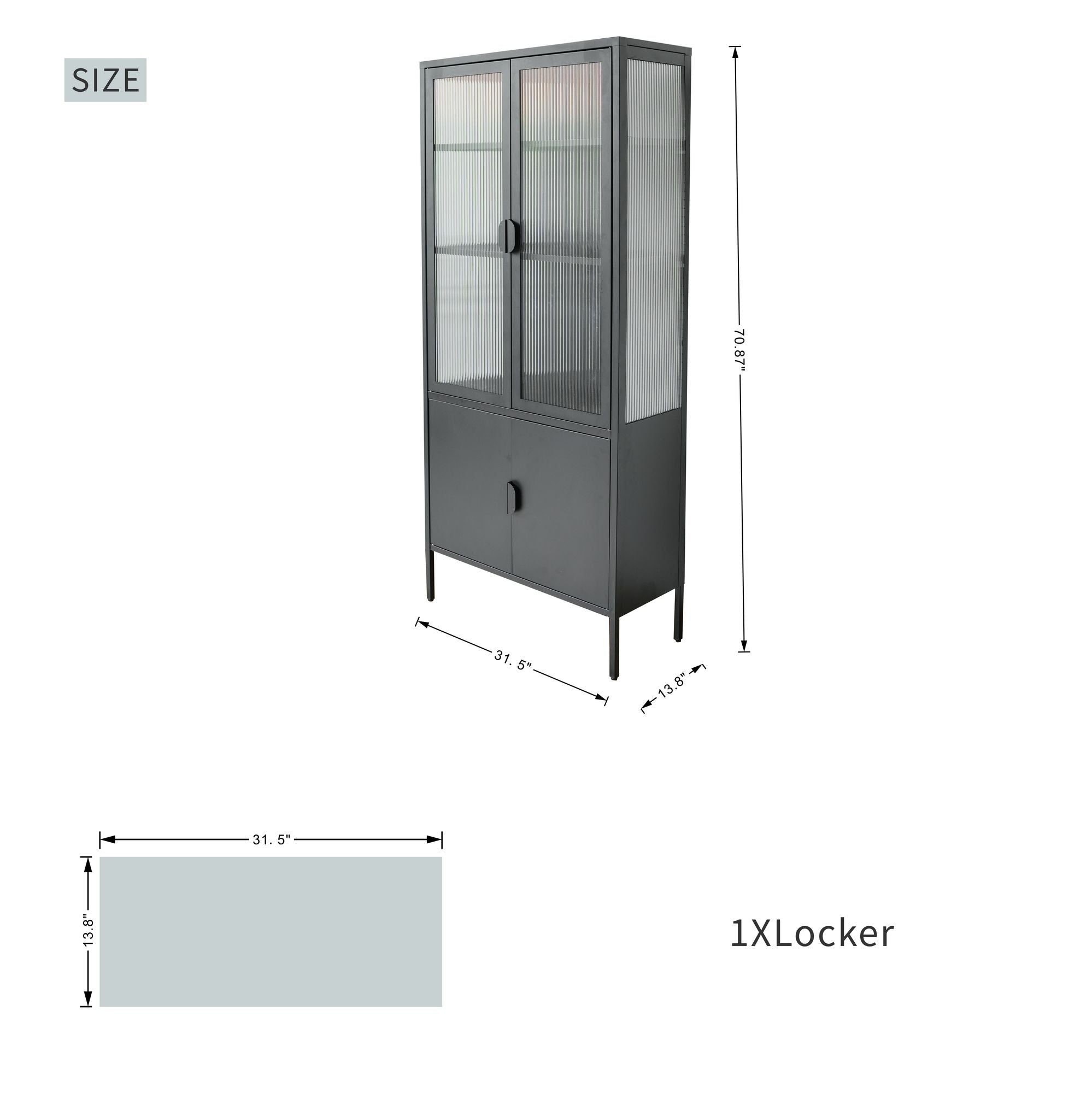 Matte Black Ribbed-Glass Storage Cabinet