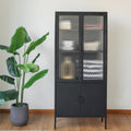 Matte Black Ribbed-Glass Storage Cabinet
