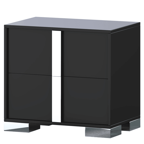 Black Mirrored Nightstand with Two Drawers