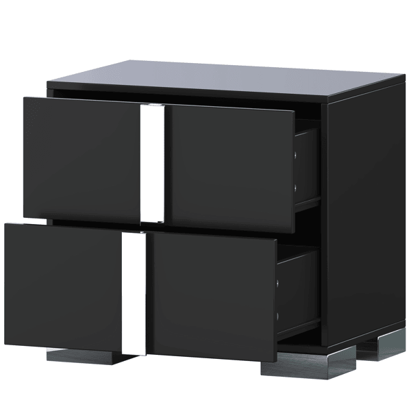 Black Mirrored Nightstand with Two Drawers