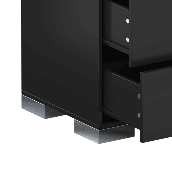 Black Mirrored Nightstand with Two Drawers