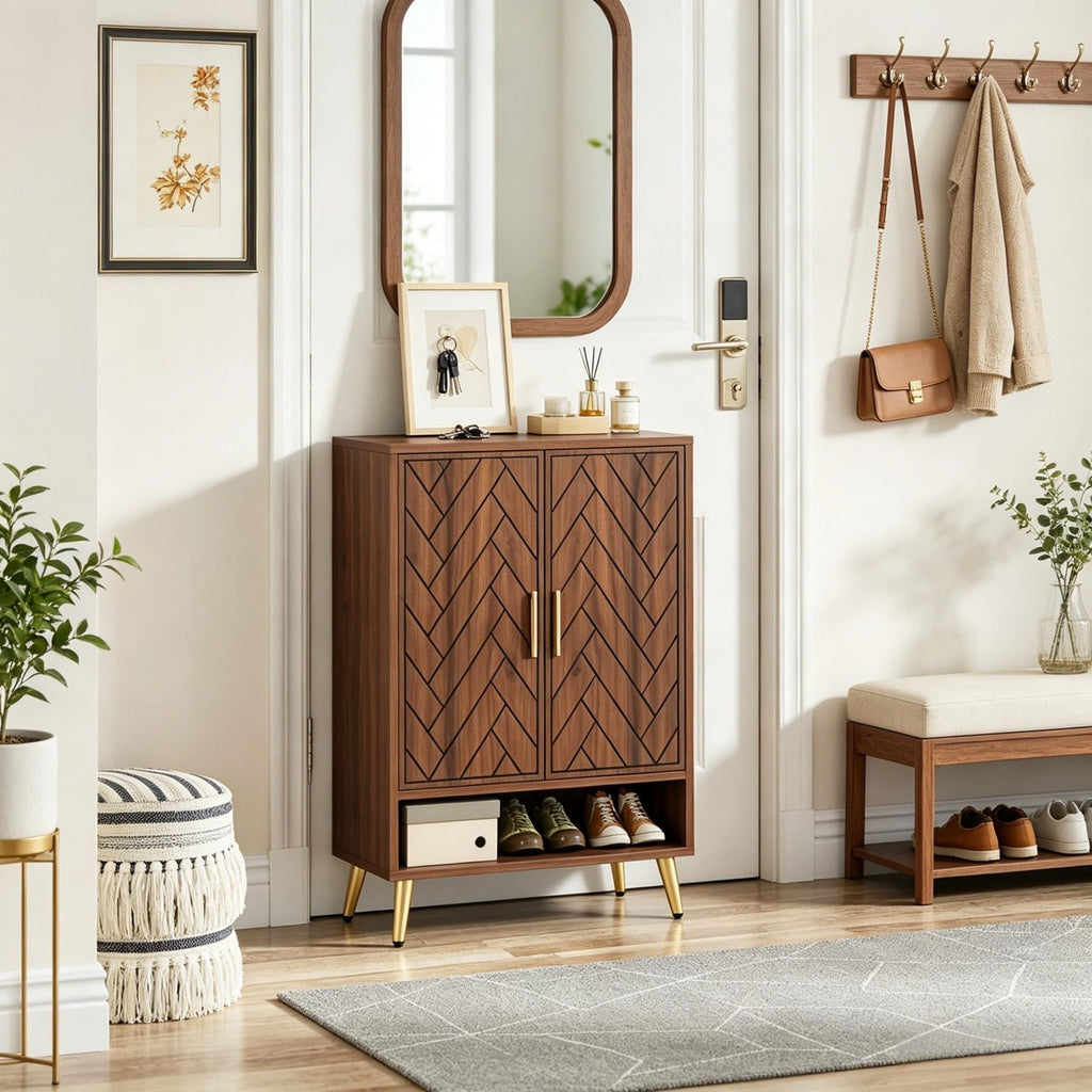 Walnut Shoe Cabinet with Adjustable Tiers