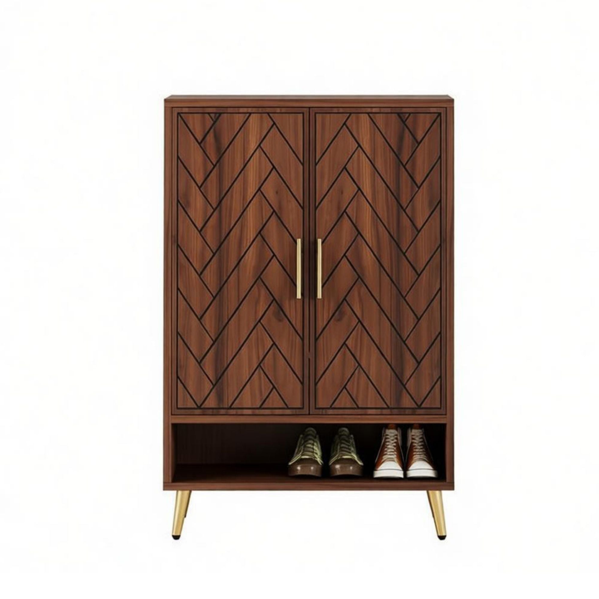 Walnut Shoe Cabinet with Adjustable Tiers