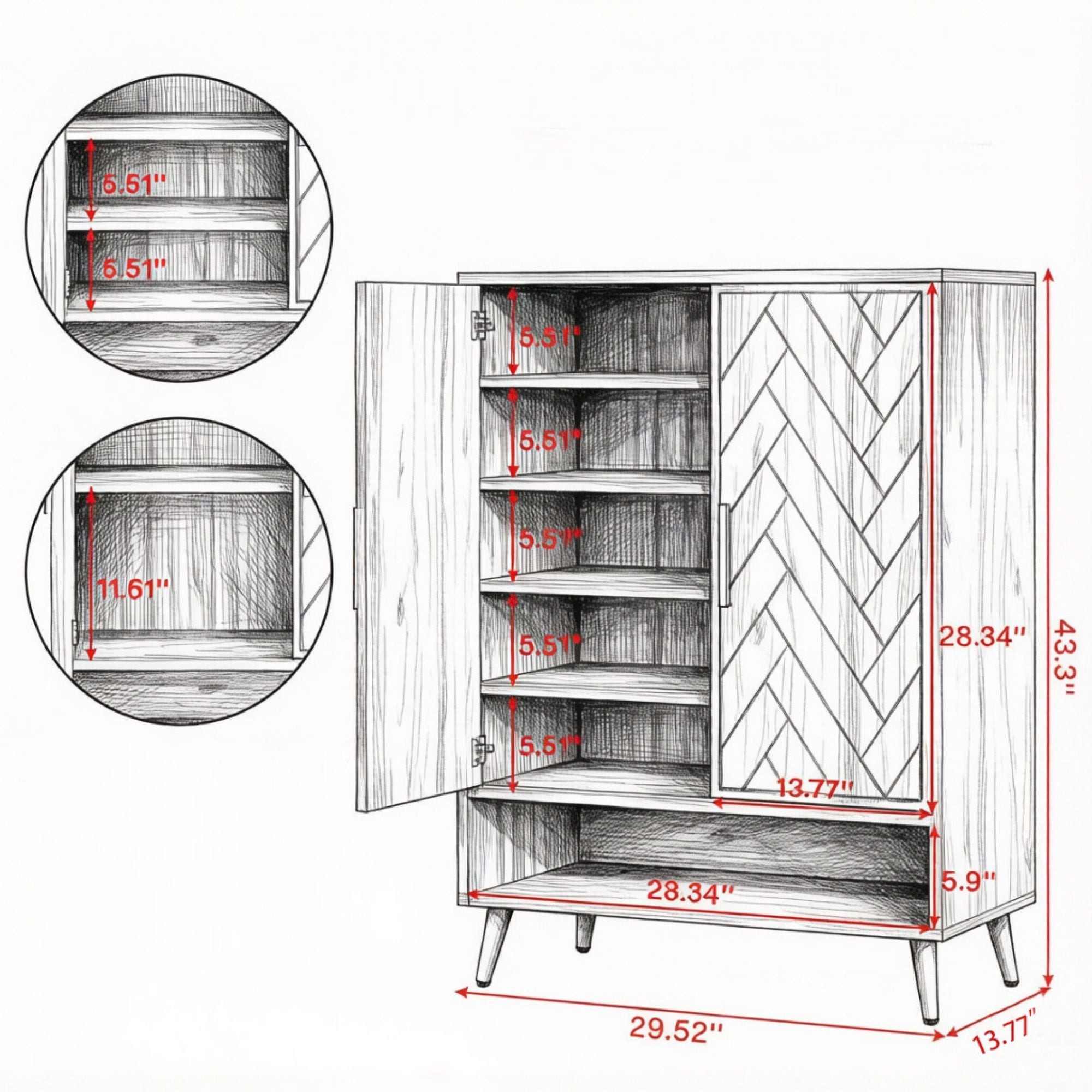 Walnut Shoe Cabinet with Adjustable Tiers