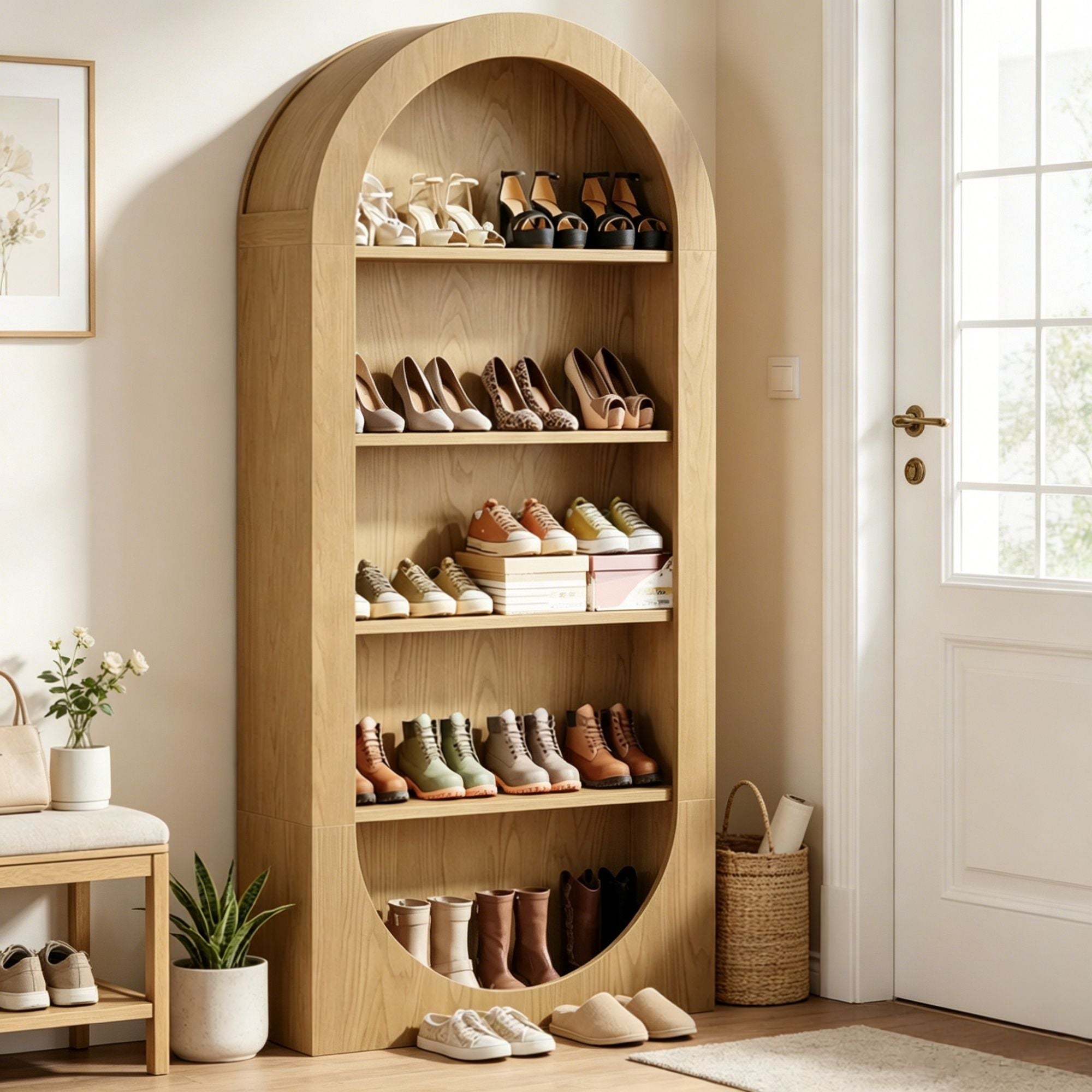 Elegant Arched Shoe Cabinet for Hallway Organization