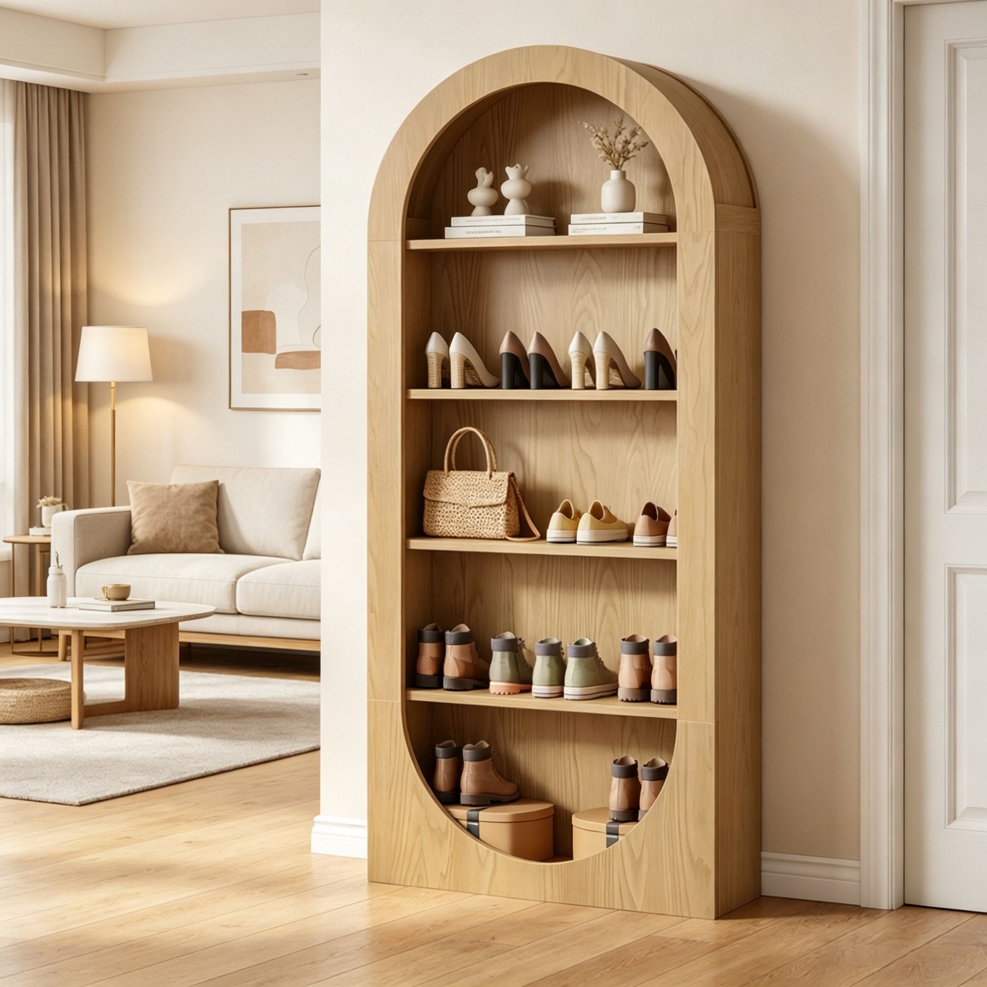 Elegant Arched Shoe Cabinet for Hallway Organization