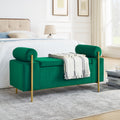 Green Upholstered Storage Bench with Cylindrical Arms