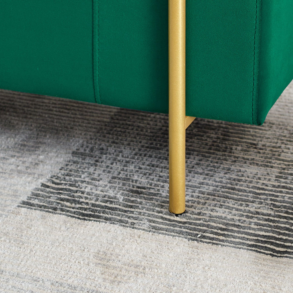 Green Upholstered Storage Bench with Cylindrical Arms