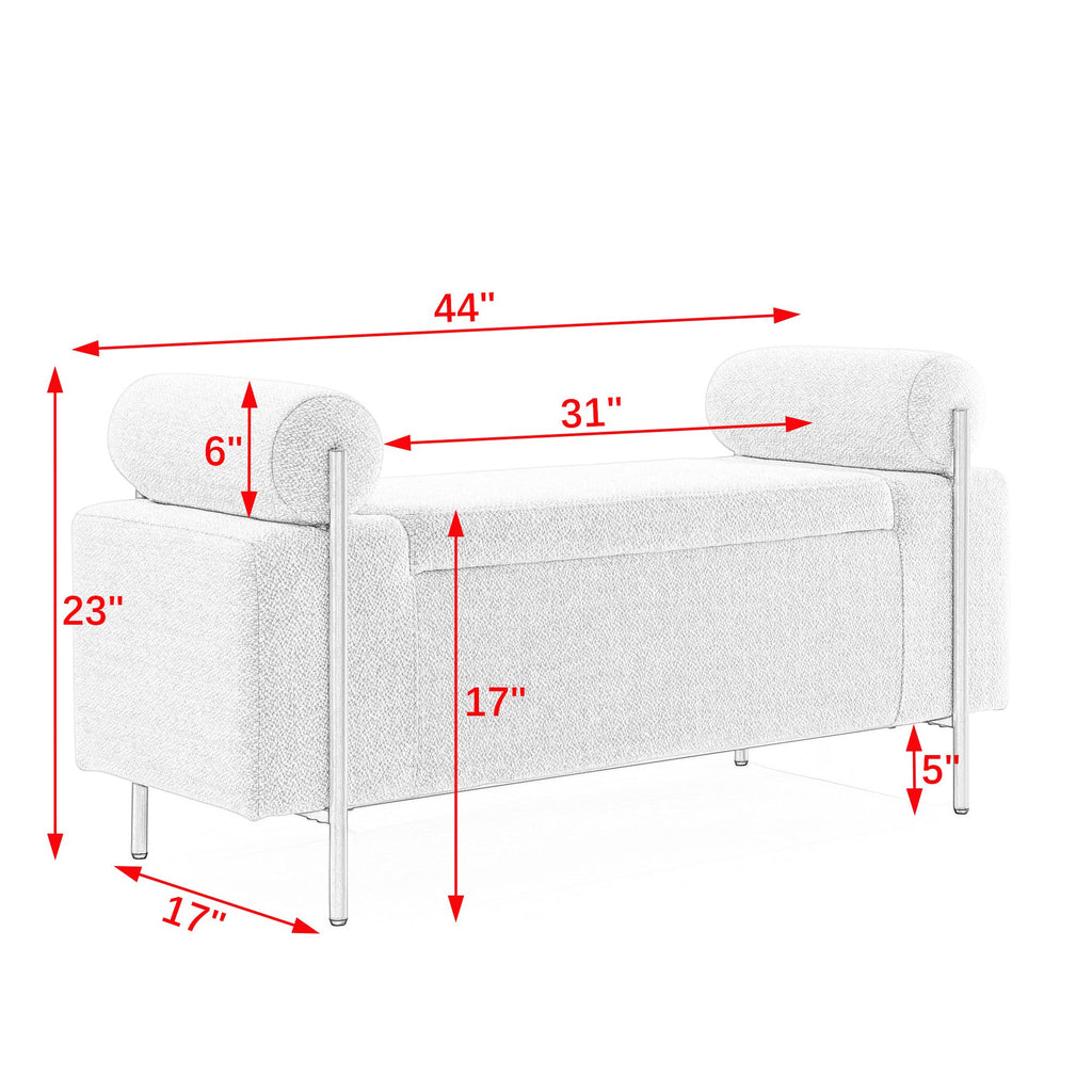 Green Upholstered Storage Bench with Cylindrical Arms