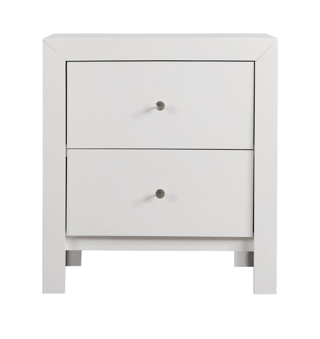 White Transitional Nightstand with Two Bedside Drawers