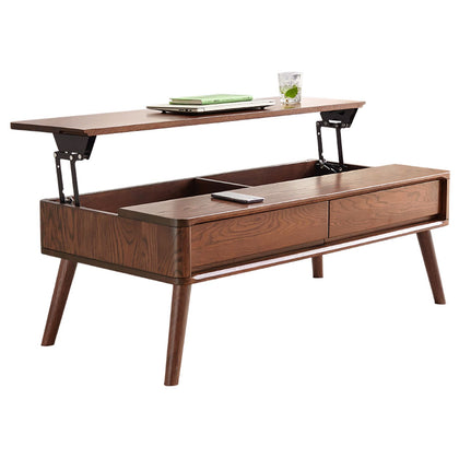 Solid Oak Wood Lift-Top Coffee Table with Versatile Design