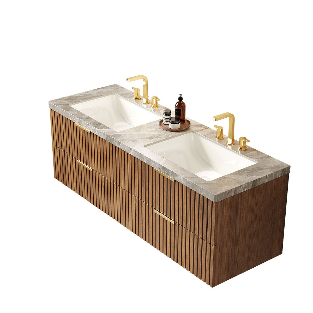 ELIO 60" Bathroom Vanity with Sink, Wall-Mounted Bathroom Storage Cabinet with Drawers, Sintered Sto