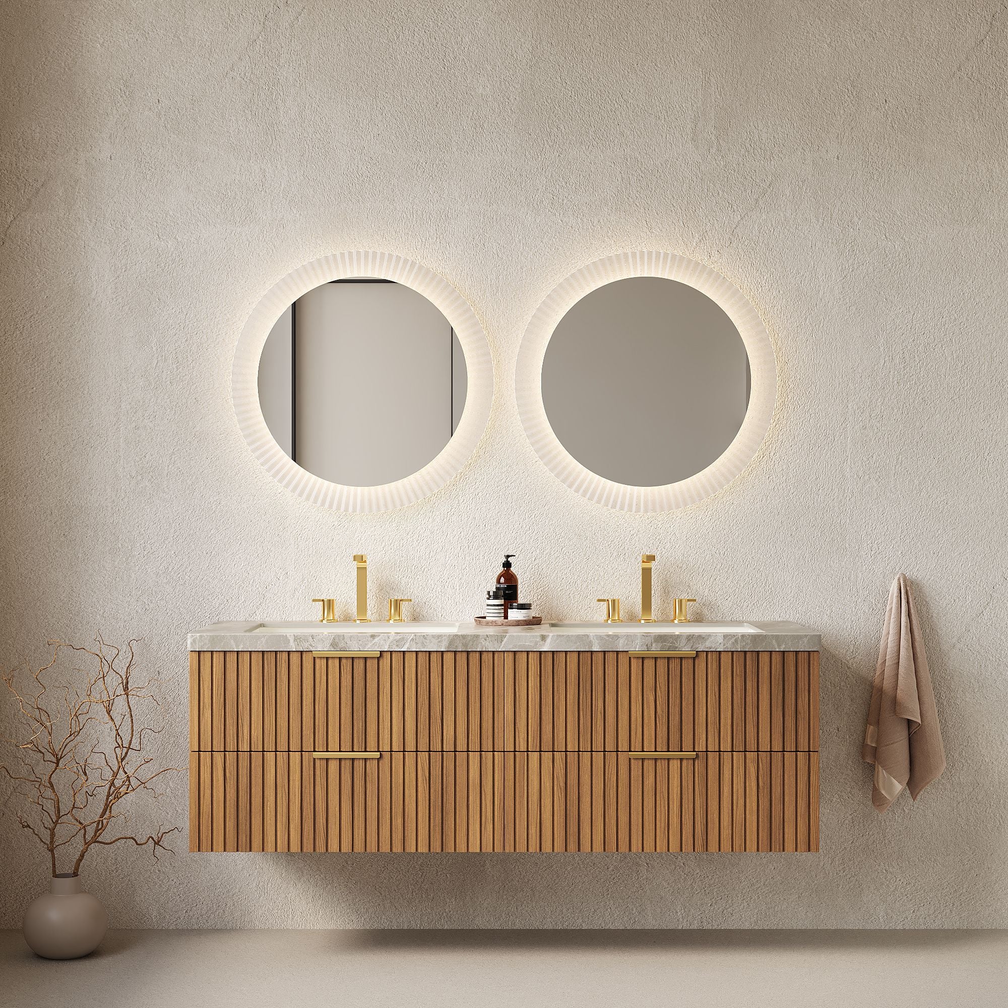 ELIO 60" Bathroom Vanity with Sink, Wall-Mounted Bathroom Storage Cabinet with Drawers, Sintered Sto