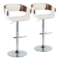 Elisa Mid-Century Modern Adjustable Barstool with Swivel in Chrome Metal, Walnut Wood and Cream Fabr