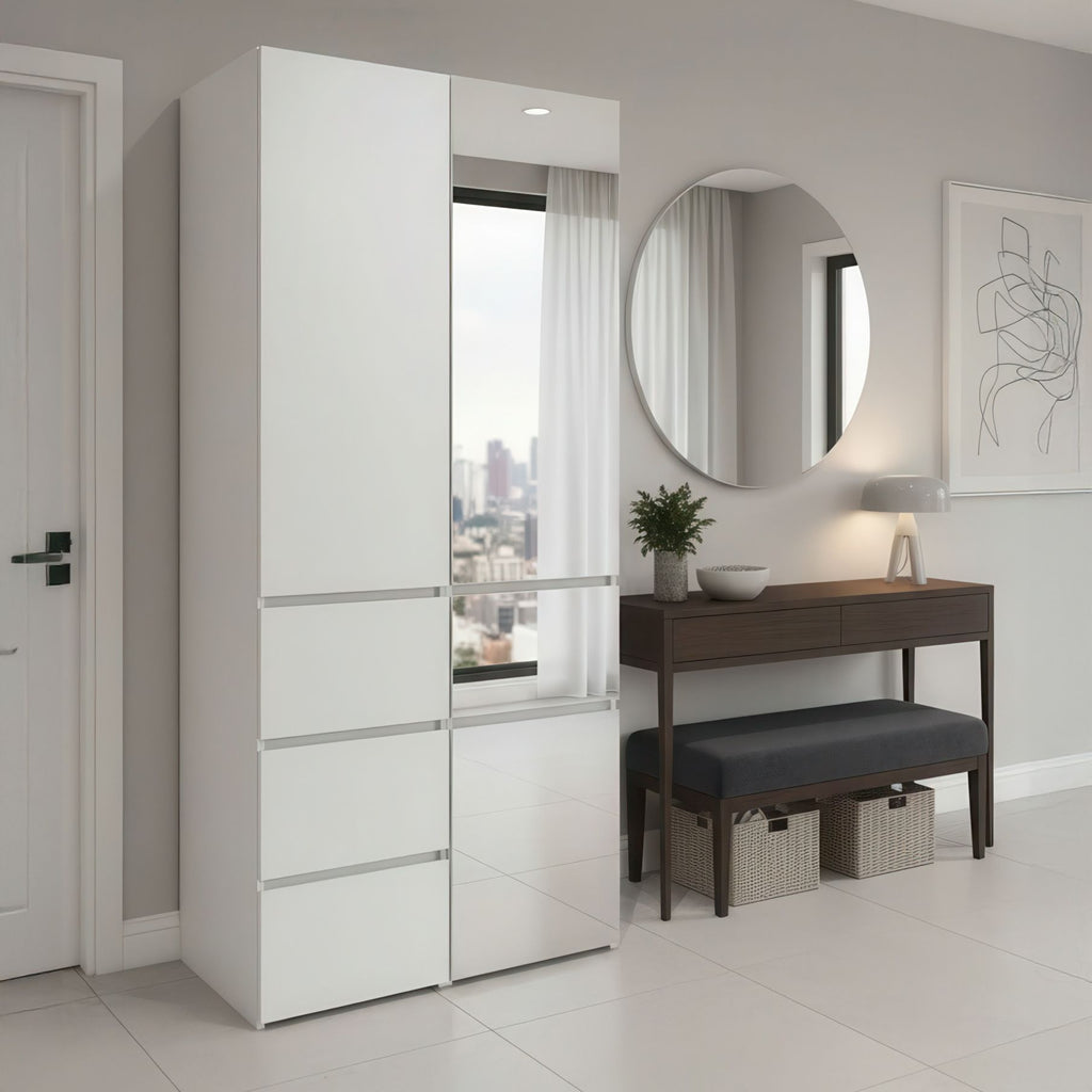 Elise White Modular Closet System with Mirror