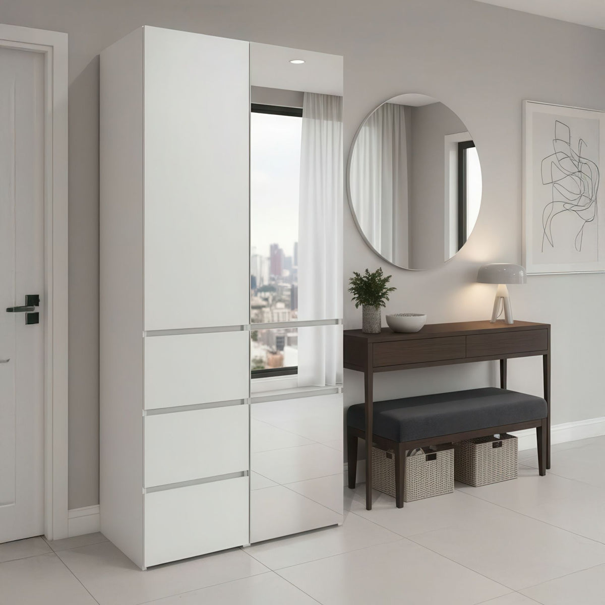 Elise White Modular Closet System with Mirror