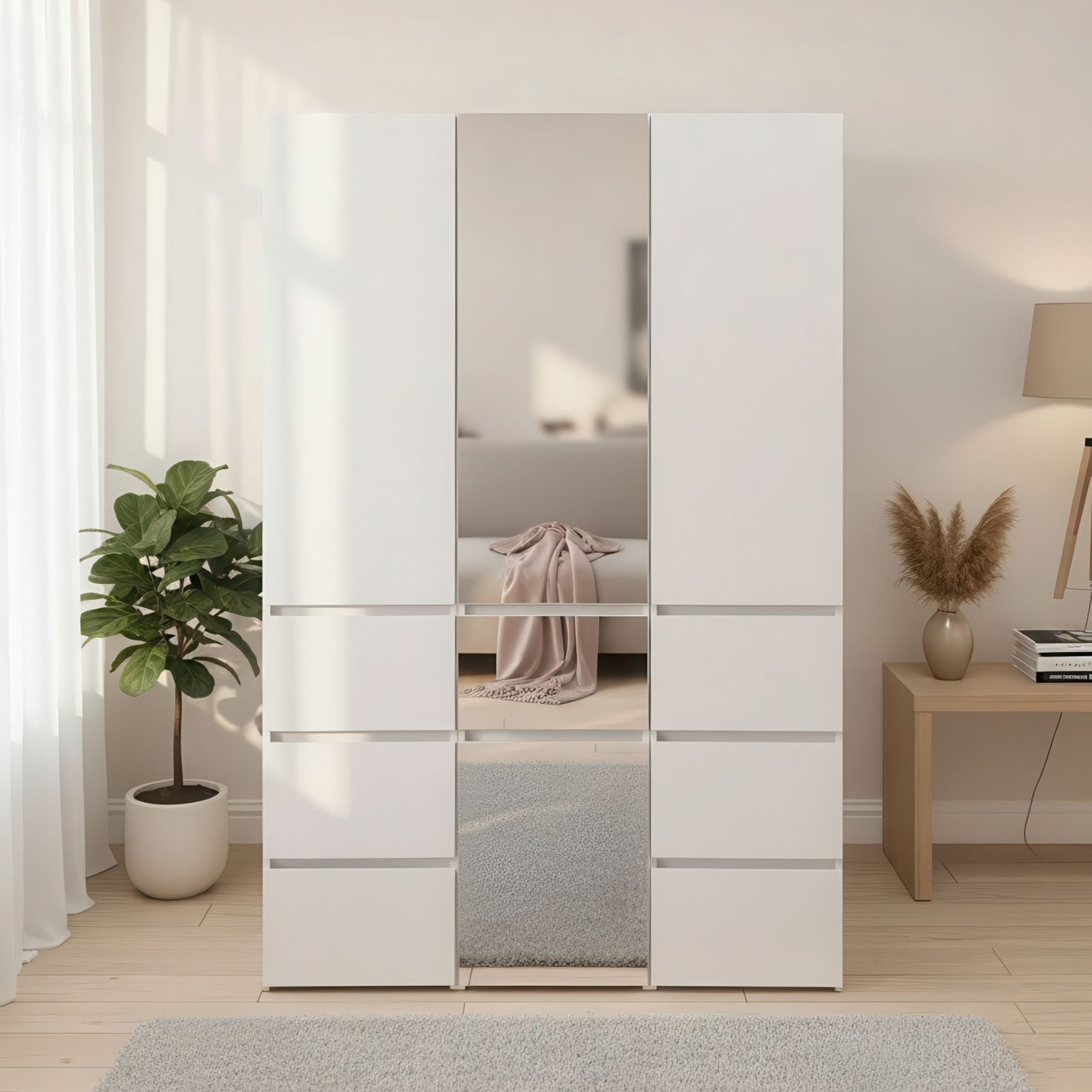 Elise White Modular Closet System with Mirror
