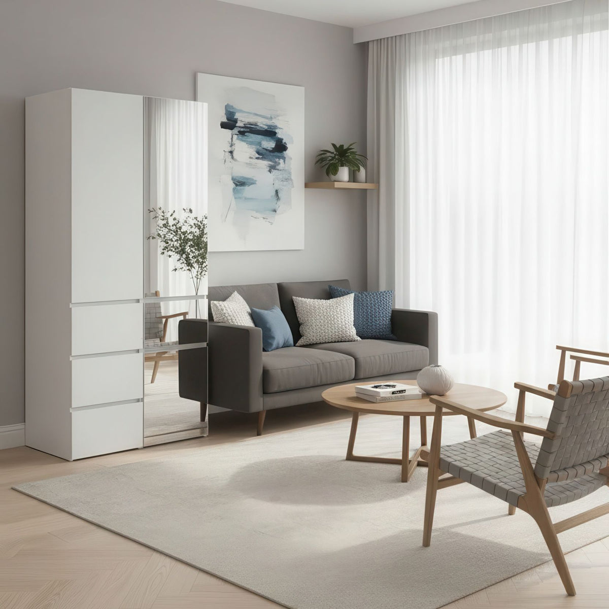 Elise White Modular Closet System with Mirror