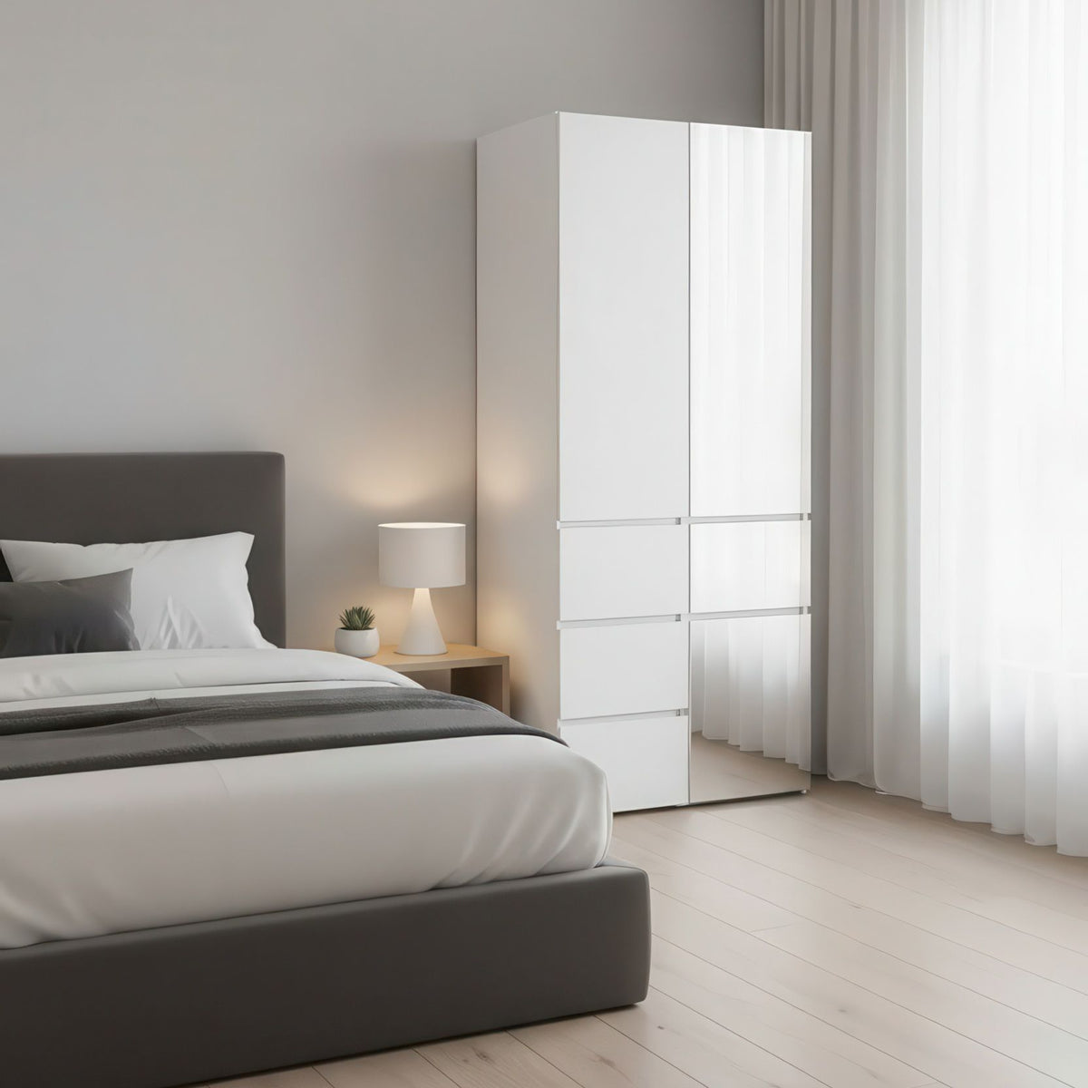 Elise White Modular Closet System with Mirror