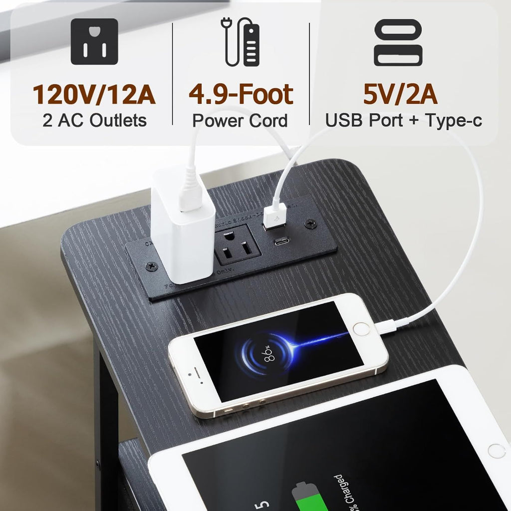 Narrow End Table with Drawers and Charging Station