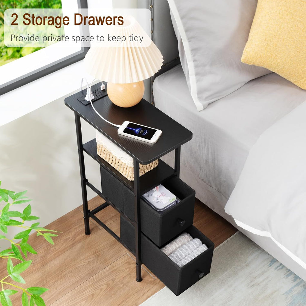 Narrow End Table with Drawers and Charging Station