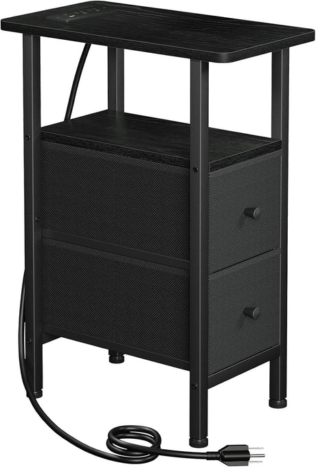 Narrow End Table with Drawers and Charging Station