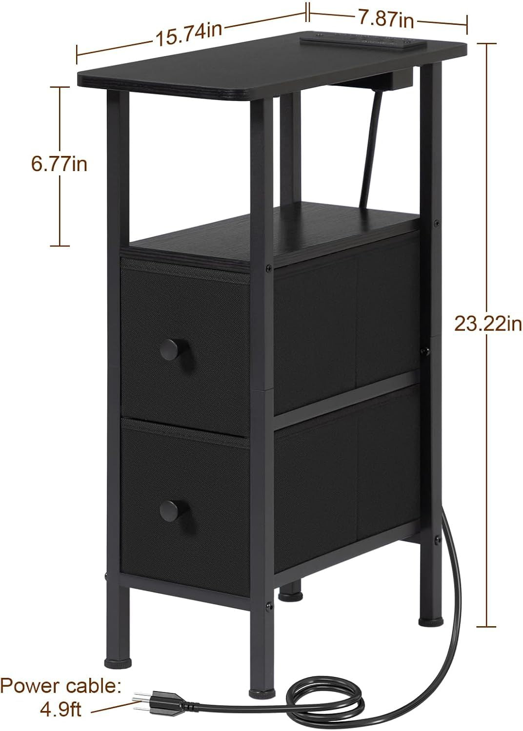 Narrow End Table with Drawers and Charging Station