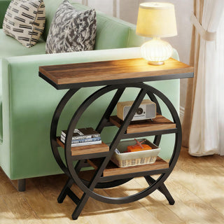 Industrial End Table with Staggered Storage Shelves