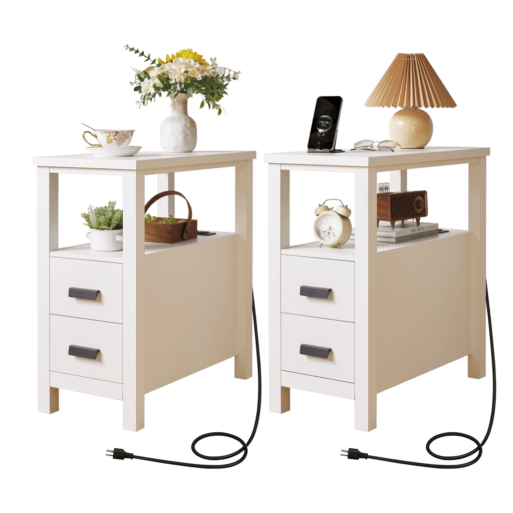 White End Table with Charging Station and Drawers