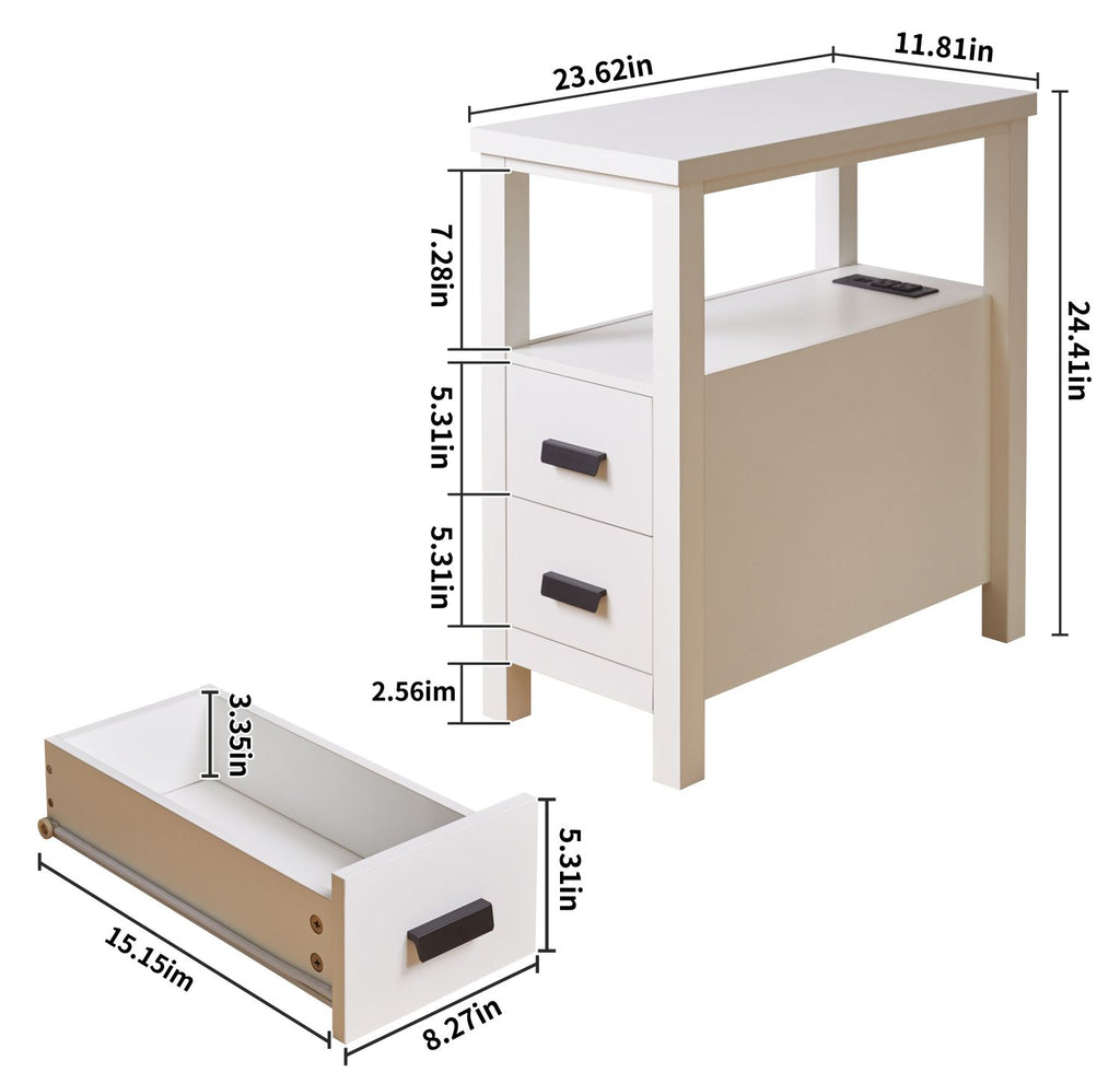 White End Table with Charging Station and Drawers