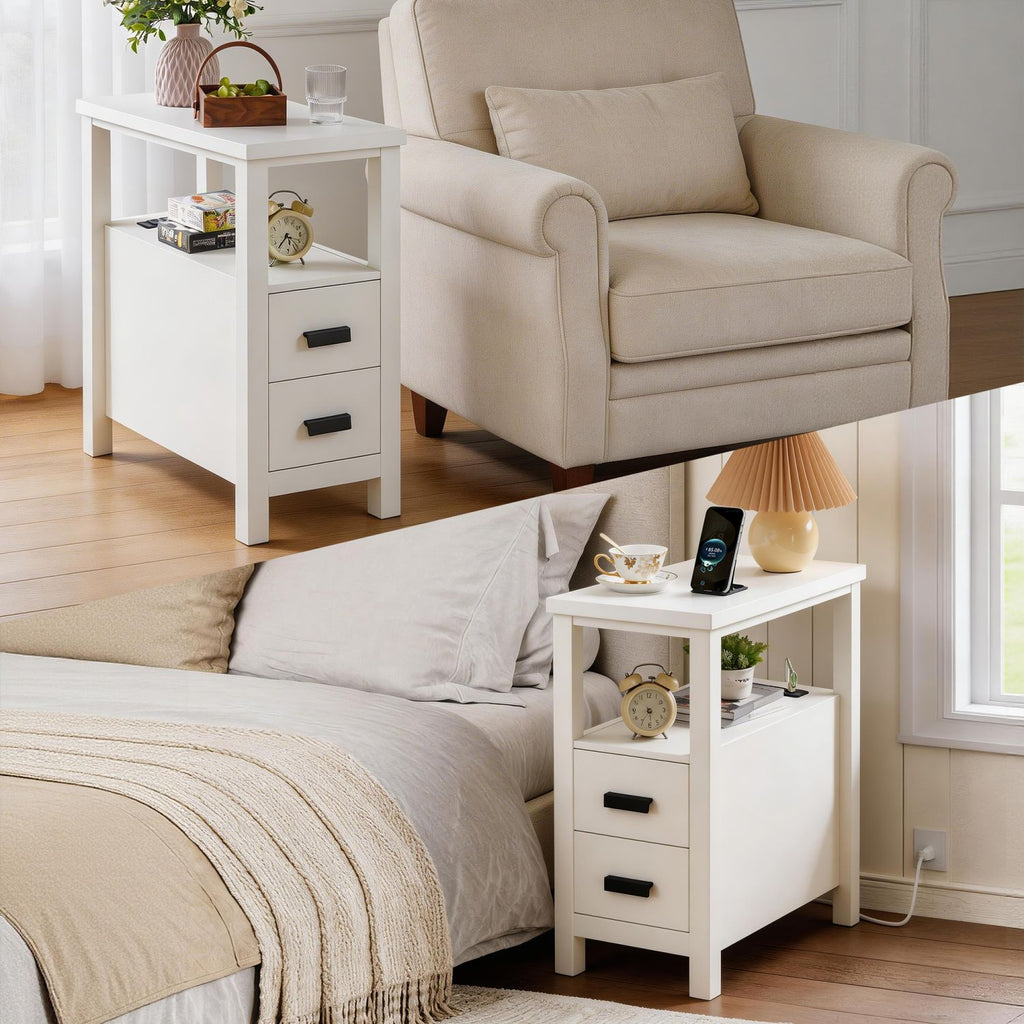 White End Table with Charging Station and Drawers