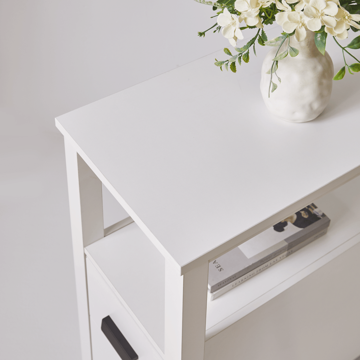 White End Table with Charging Station and Drawers