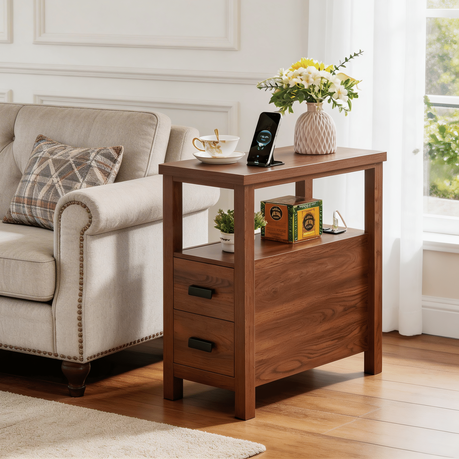 Compact End Table with Charging Station