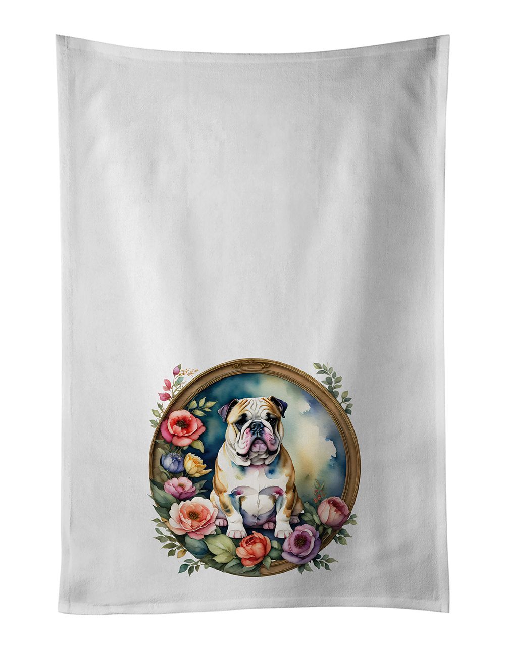 English Bulldog and Flowers Kitchen Towel Set