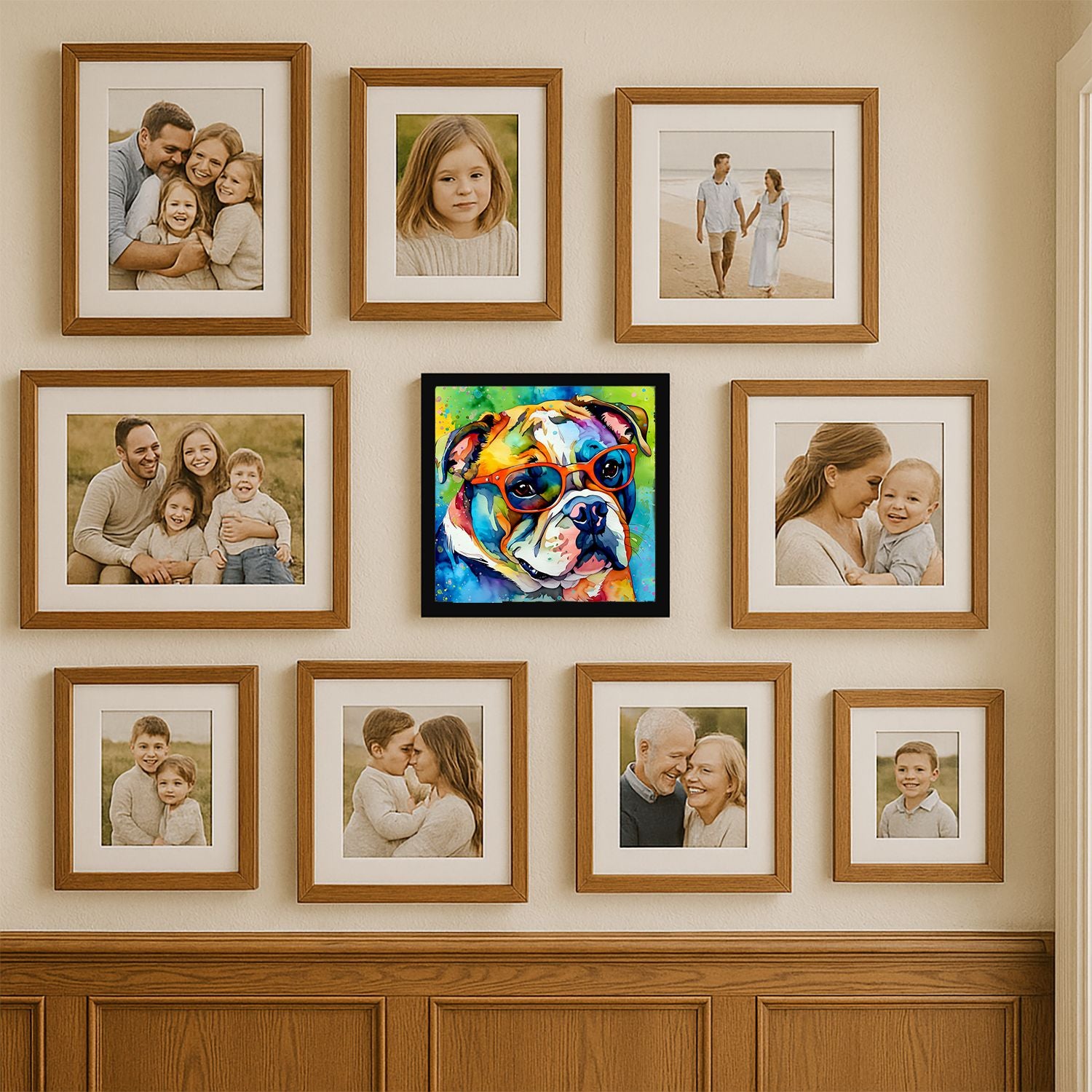 English Bulldog Hippie Dawg Framed Metal Print Bathroom, Kitchen, Office, Home Decor Wall Art Ready
