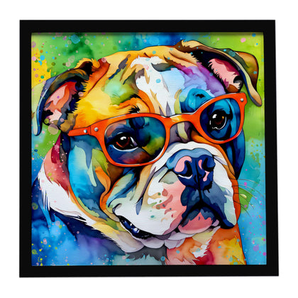 English Bulldog Hippie Dawg Framed Metal Print Bathroom, Kitchen, Office, Home Decor Wall Art Ready