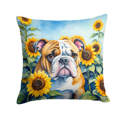 English Bulldog in Sunflowers Throw Pillow Machine Washable, Indoor Outdoor Decorative Pillow for Co