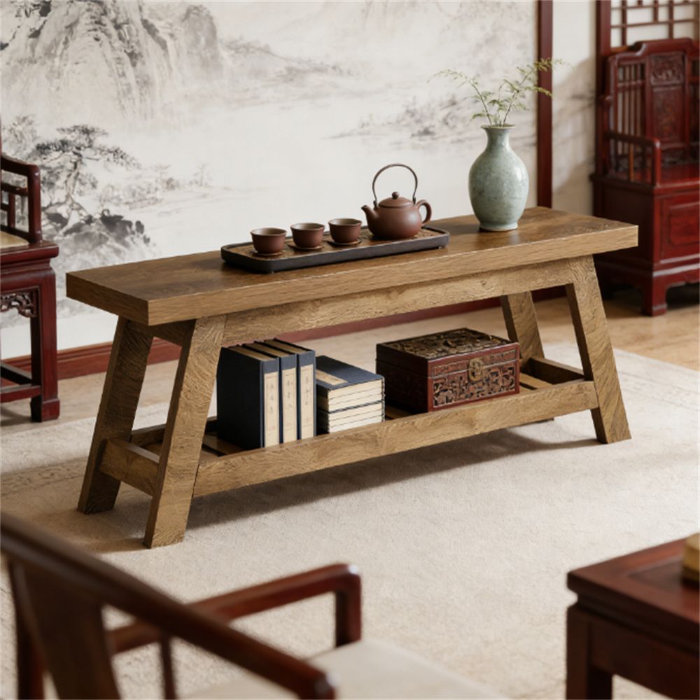 Warm Wood-Tone Entryway Bench with Shoe Shelf