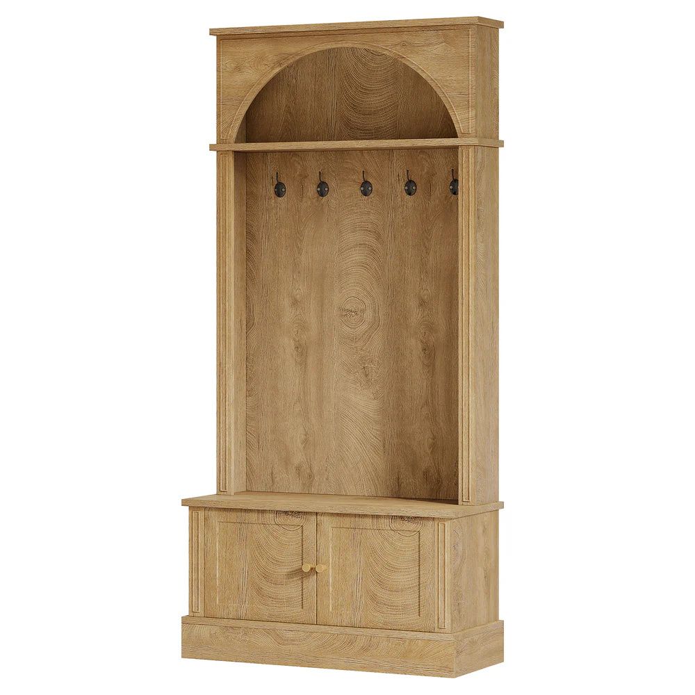 Arched Hall Tree with Shoe Cabinet, Bench, and Hooks