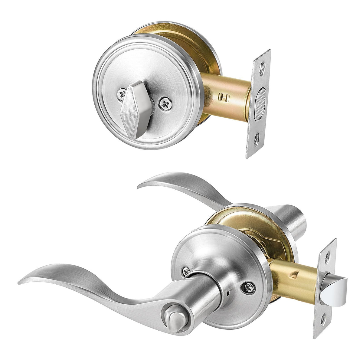 Keyed Alike Entry Door Locksets with Deadbolt, 5-Pack Satin Nickel Combo for Front Entrance
