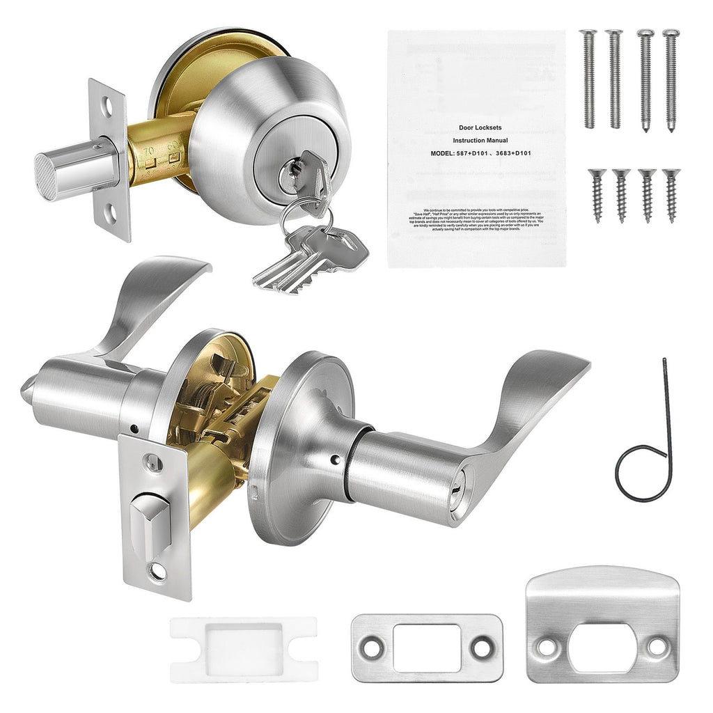 Keyed Alike Entry Door Locksets with Deadbolt, 5-Pack Satin Nickel Combo for Front Entrance