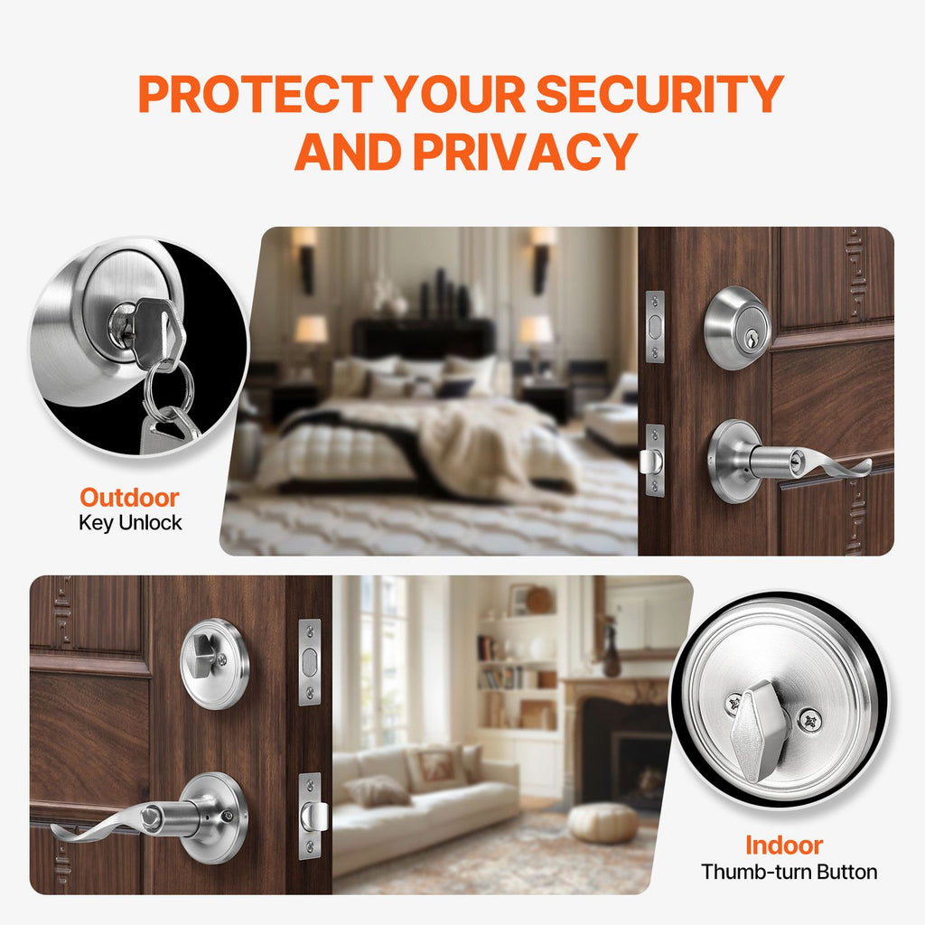Keyed Alike Entry Door Locksets with Deadbolt, 5-Pack Satin Nickel Combo for Front Entrance