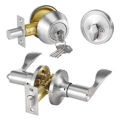 Keyed Alike Entry Door Locksets with Deadbolt, 5-Pack Satin Nickel Combo for Front Entrance