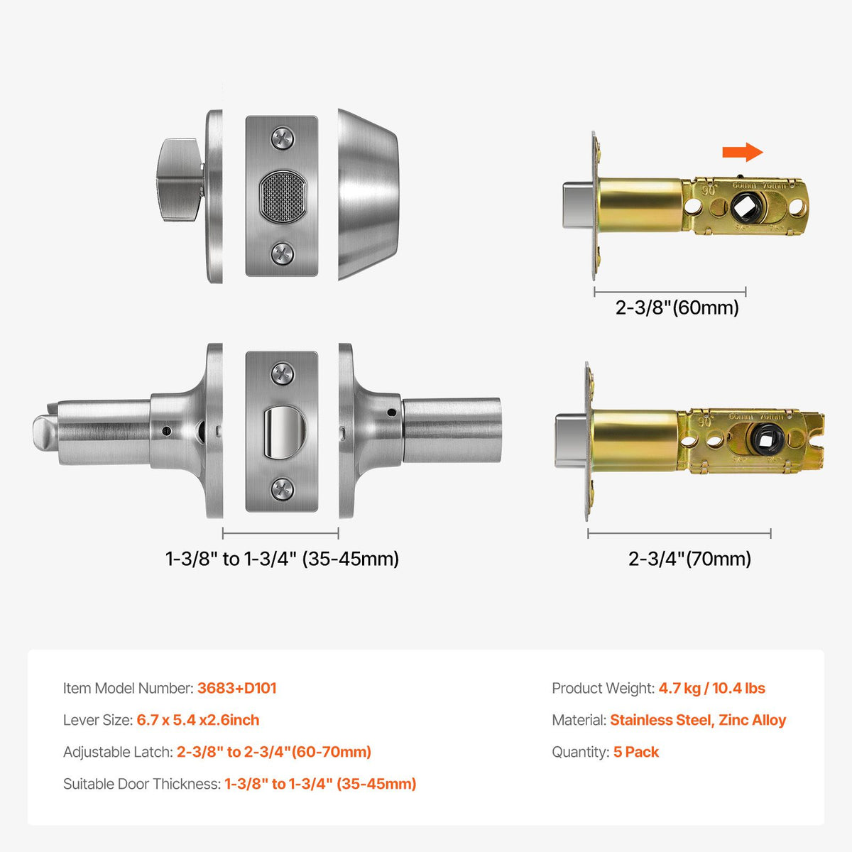 Keyed Alike Entry Door Locksets with Deadbolt, 5-Pack Satin Nickel Combo for Front Entrance